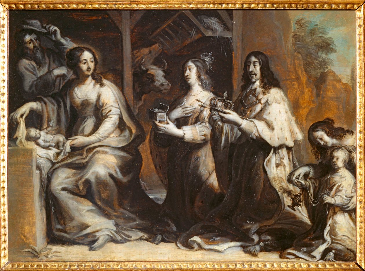 Ludwik XIII, Anna Austriaczka i Delfin modlący się przed Świętą Rodziną - Ludwik XII ... autorstwa Justus van Egmont