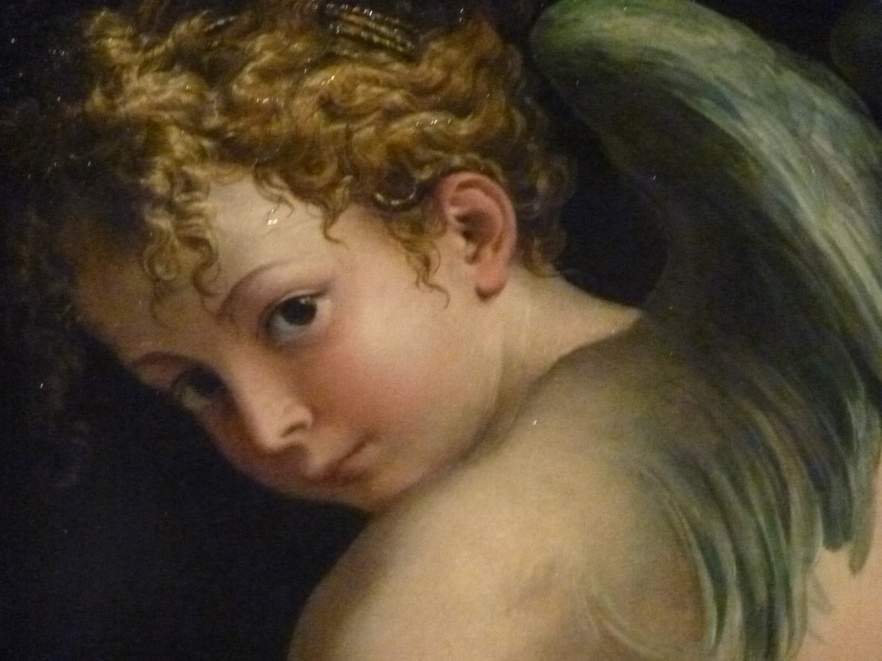 Francesco Mazzola, zwany Parmigianino .Cupid rzeźbi swój łuk, detal Kunsthistorisches Museum, Wien autorstwa Parmigianino