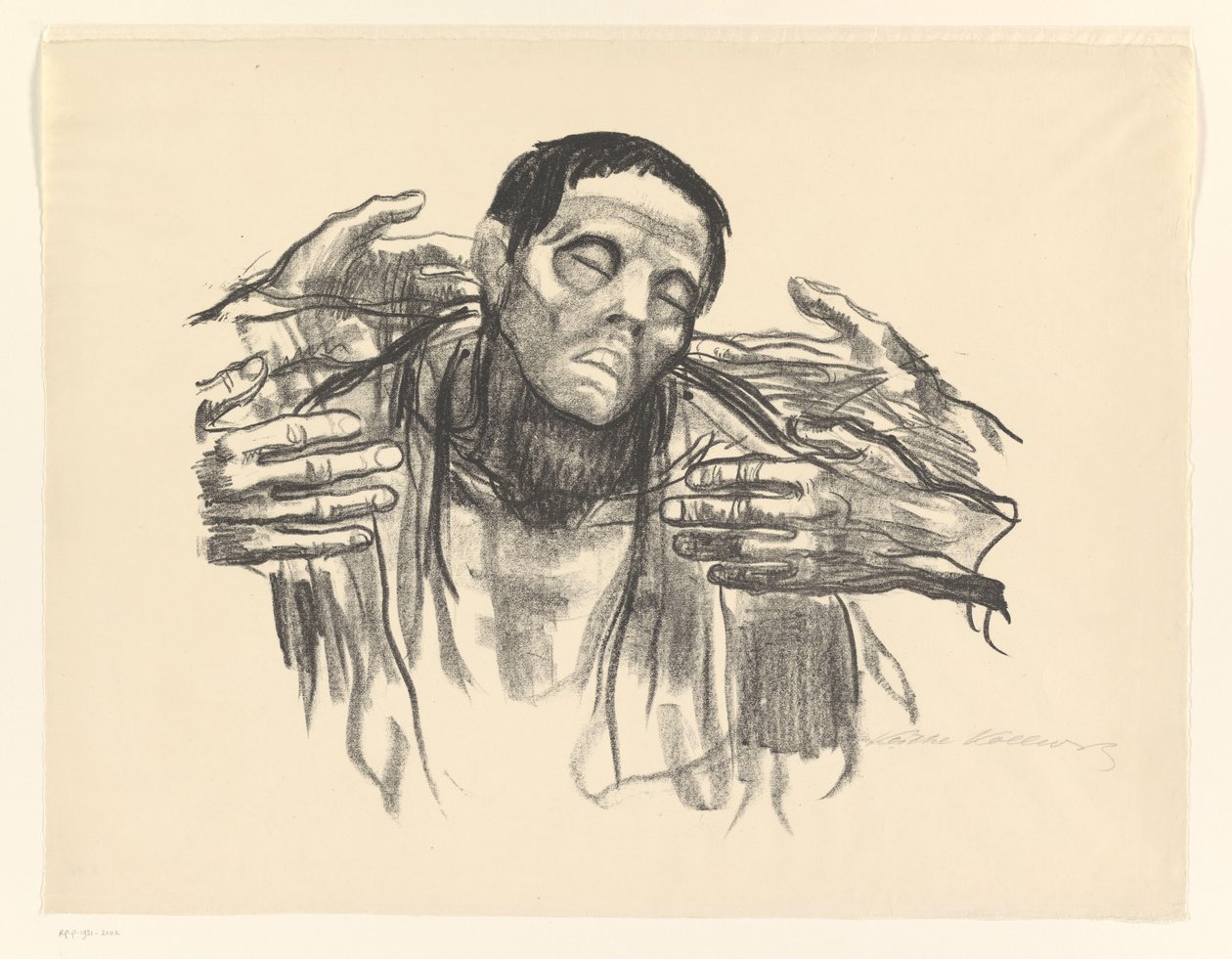 Mężczyzna i cztery ręce Pół Rosji (tytuł oryginalny) autorstwa Käthe Kollwitz (signed by artist)