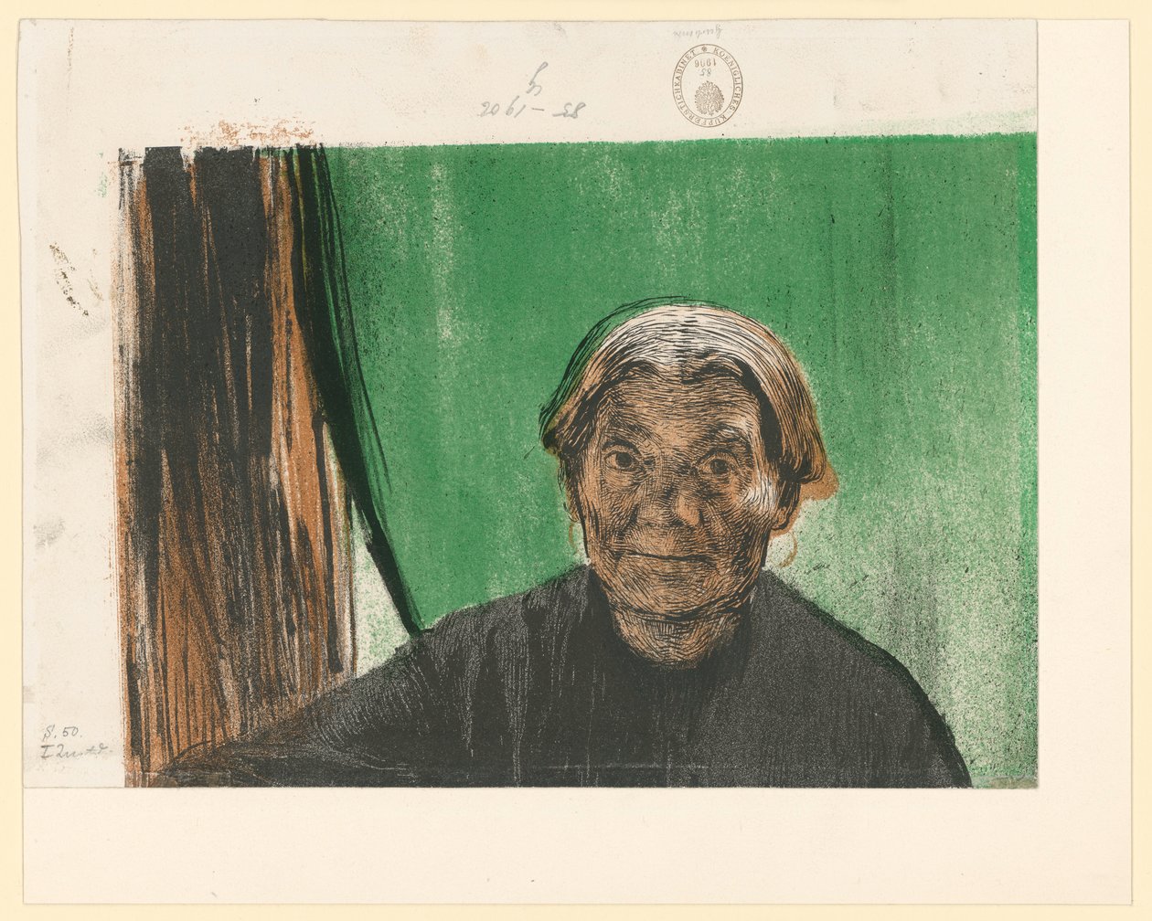 Stara kobieta przy oknie (3. stan, fragment) autorstwa Käthe Kollwitz