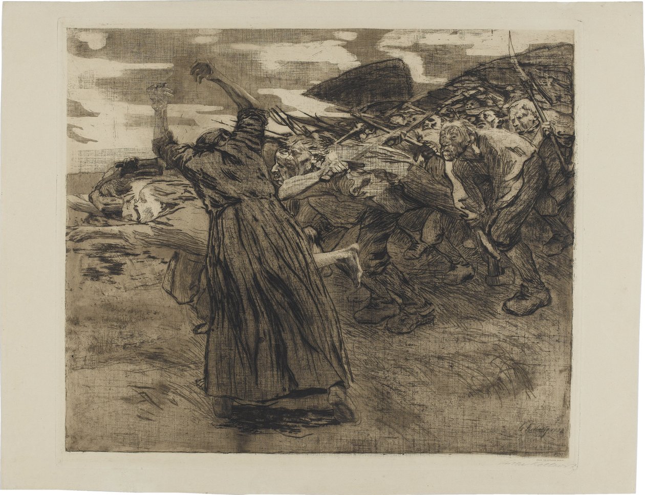 Wojna chłopska, plansza 5: Wybuch autorstwa Käthe Kollwitz