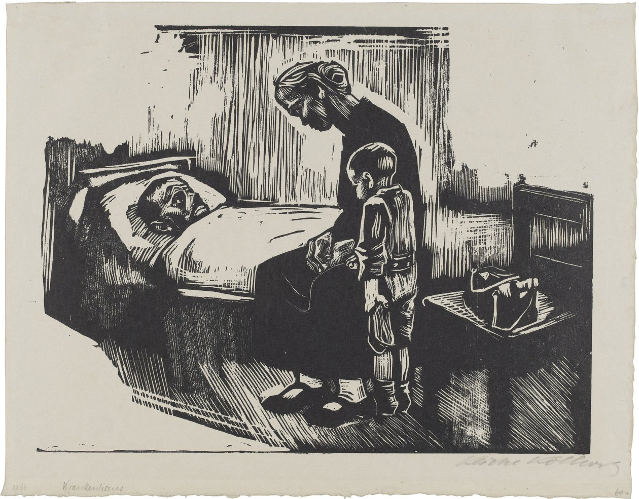 Wizyta w szpitalu (arkusz 4 z: Die Schaffenden, 7. rocznik, 2. teka) autorstwa Käthe Kollwitz