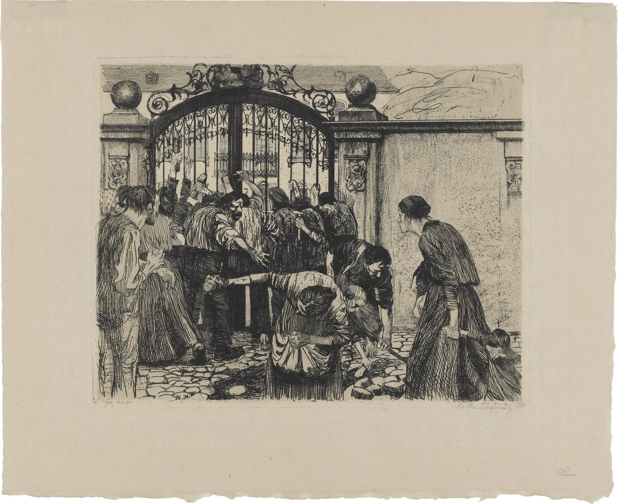 Powstanie tkaczy, arkusz 5: Burza autorstwa Käthe Kollwitz