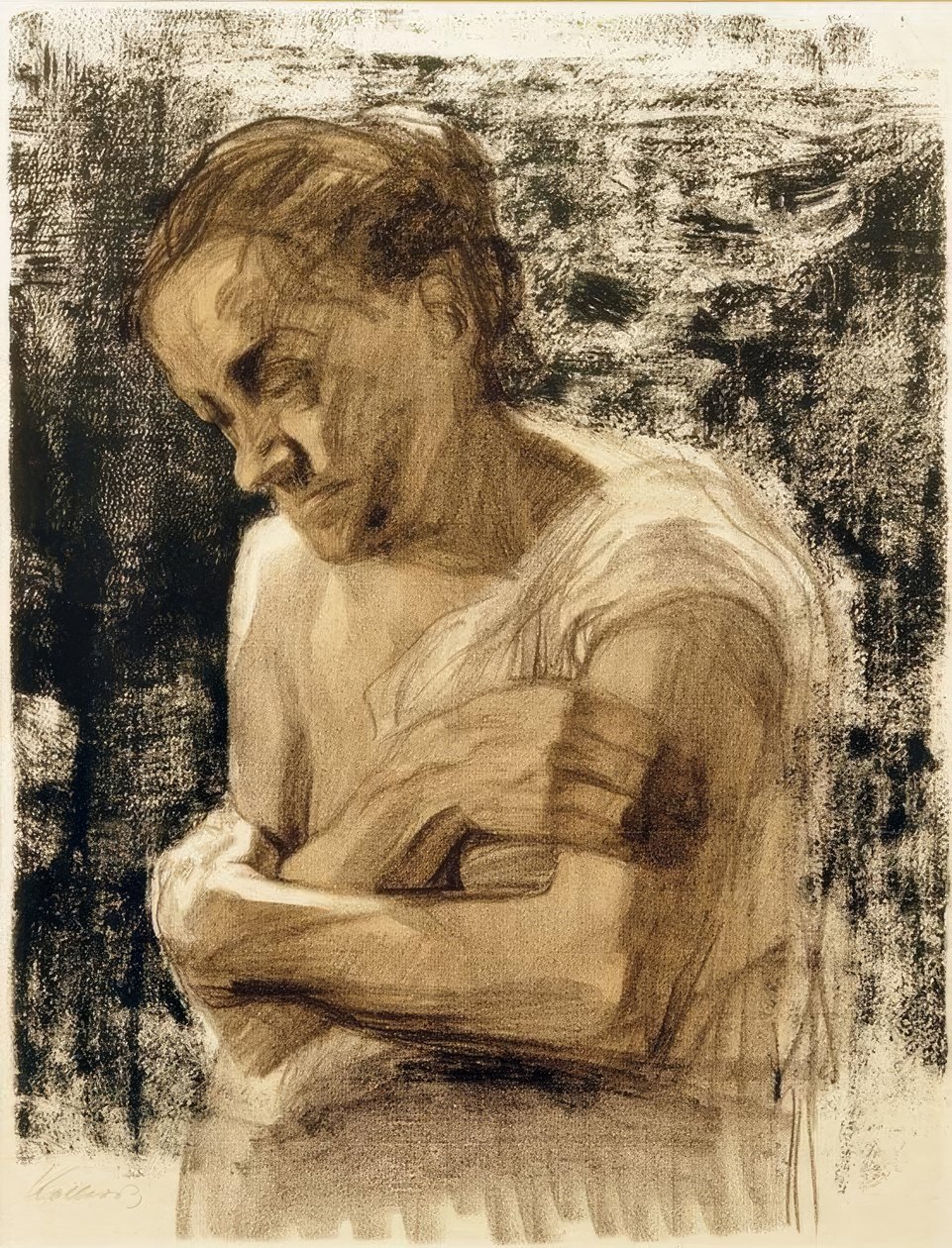 Półpostać kobiety ze skrzyżowanymi ramionami autorstwa Käthe Kollwitz