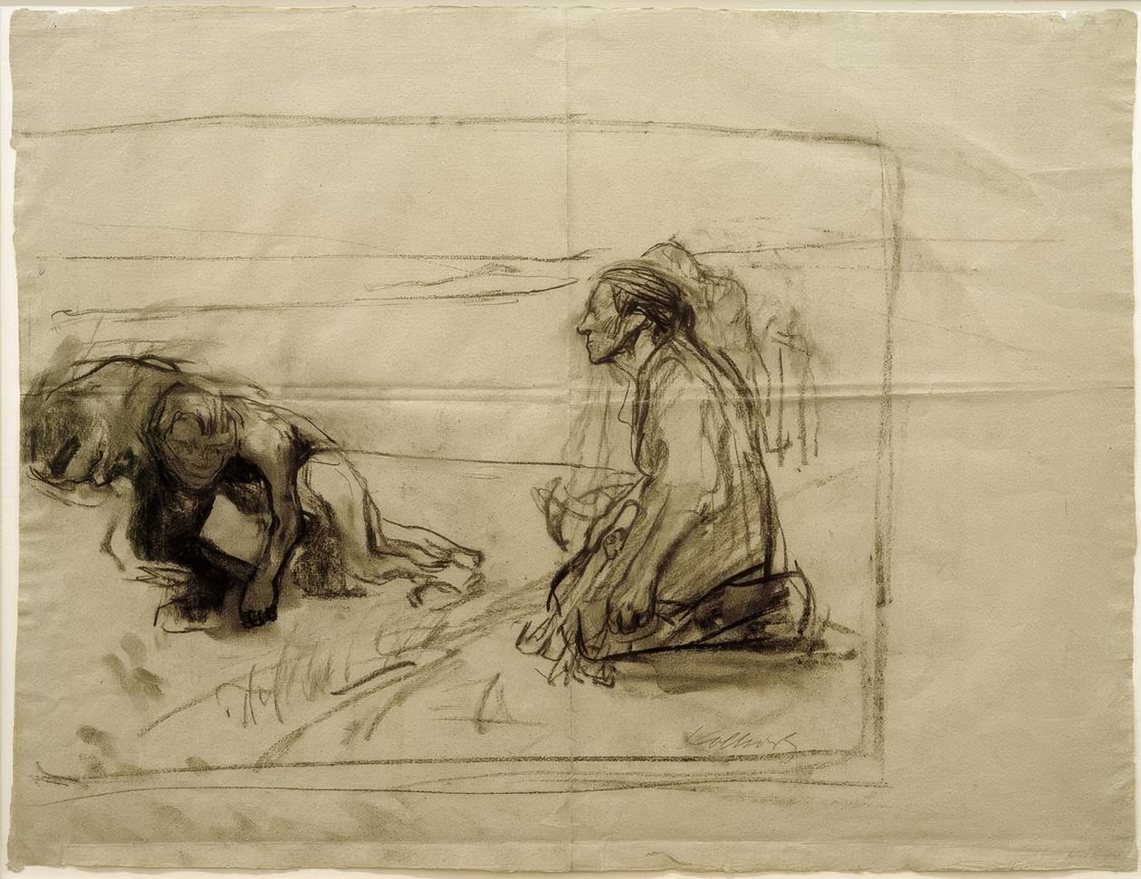 K. Kollwitz, Studium nad Pflügerem (oracz z klęczącą żoną) autorstwa Käthe Kollwitz