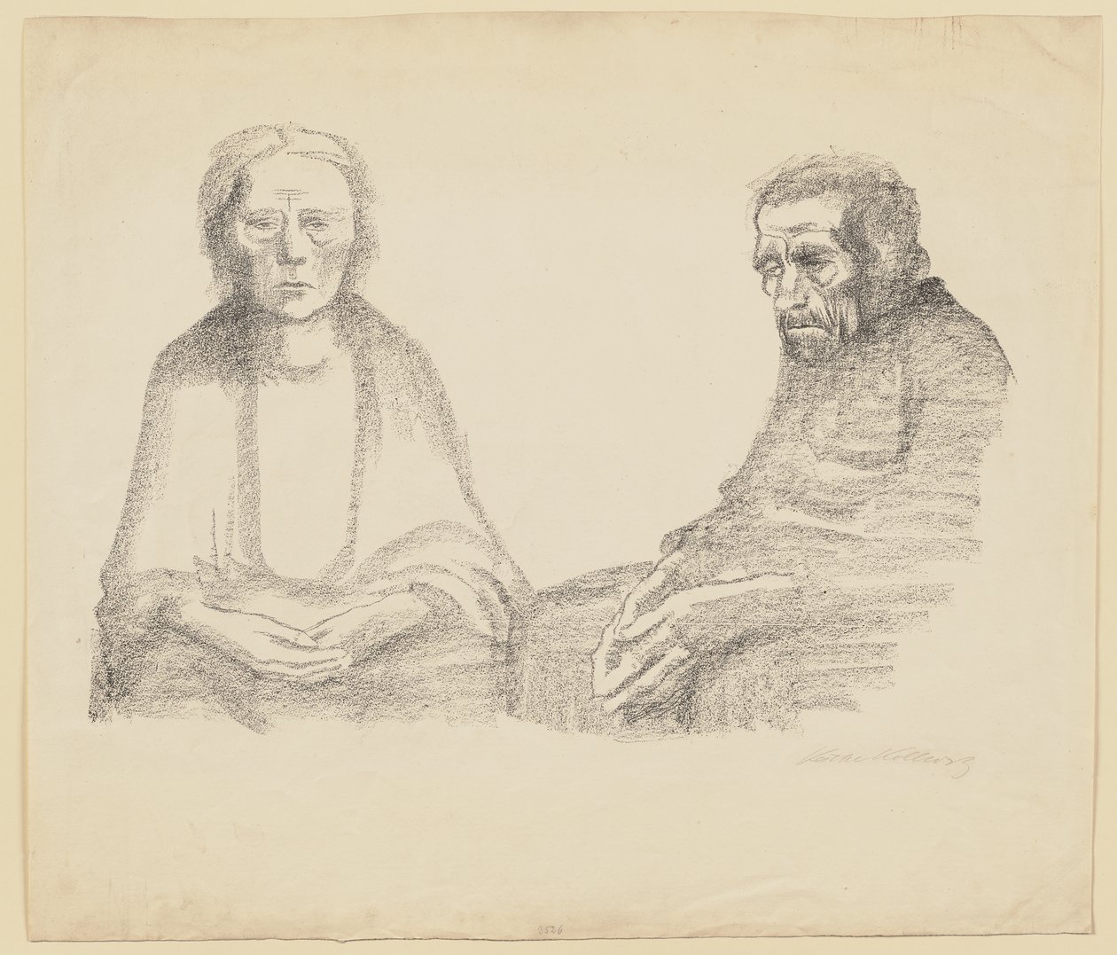 Odrzucona druga wersja arkusza nr 3 z cyklu „Wojna” autorstwa Käthe Kollwitz