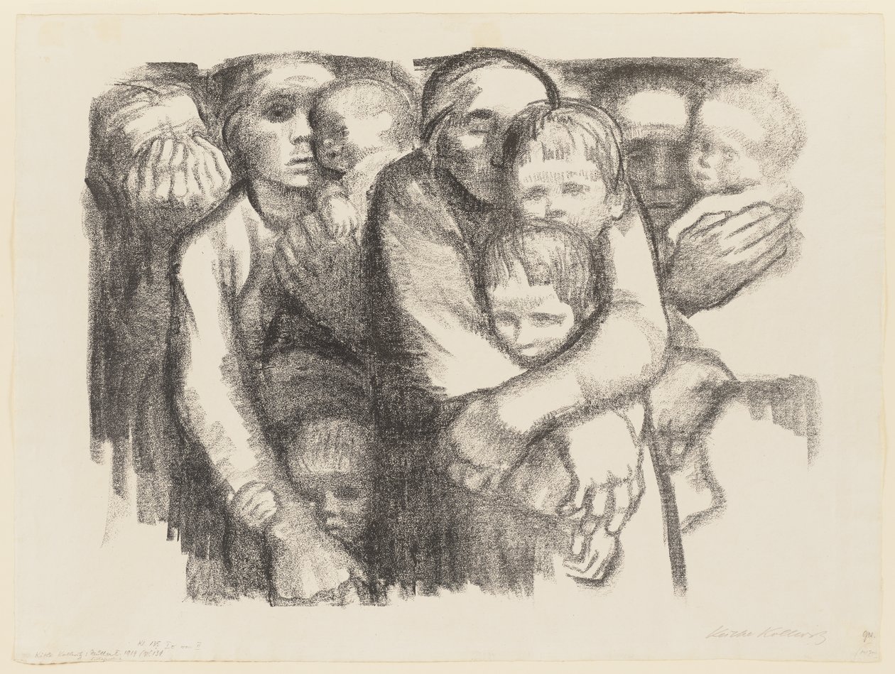 Odrzucona druga wersja karty 6 z cyklu „Wojna” autorstwa Käthe Kollwitz