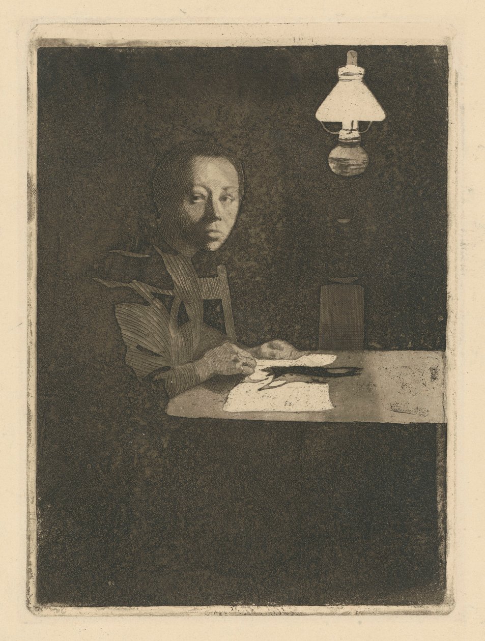 Autoportret przy stole (Wersja ostateczna, 3. stan) autorstwa Käthe Kollwitz