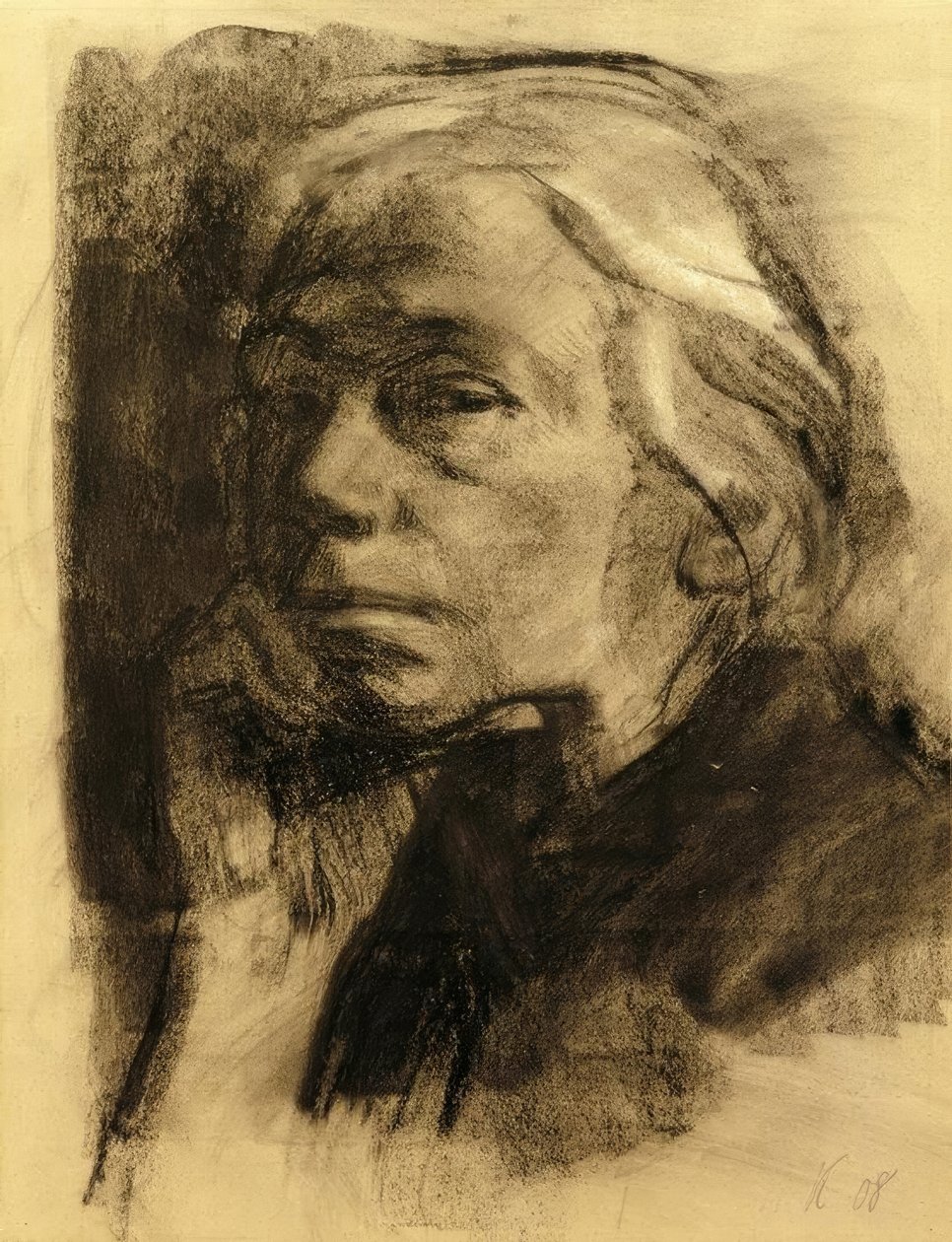 Autoportret w profilu 3/4 po lewej stronie autorstwa Käthe Kollwitz