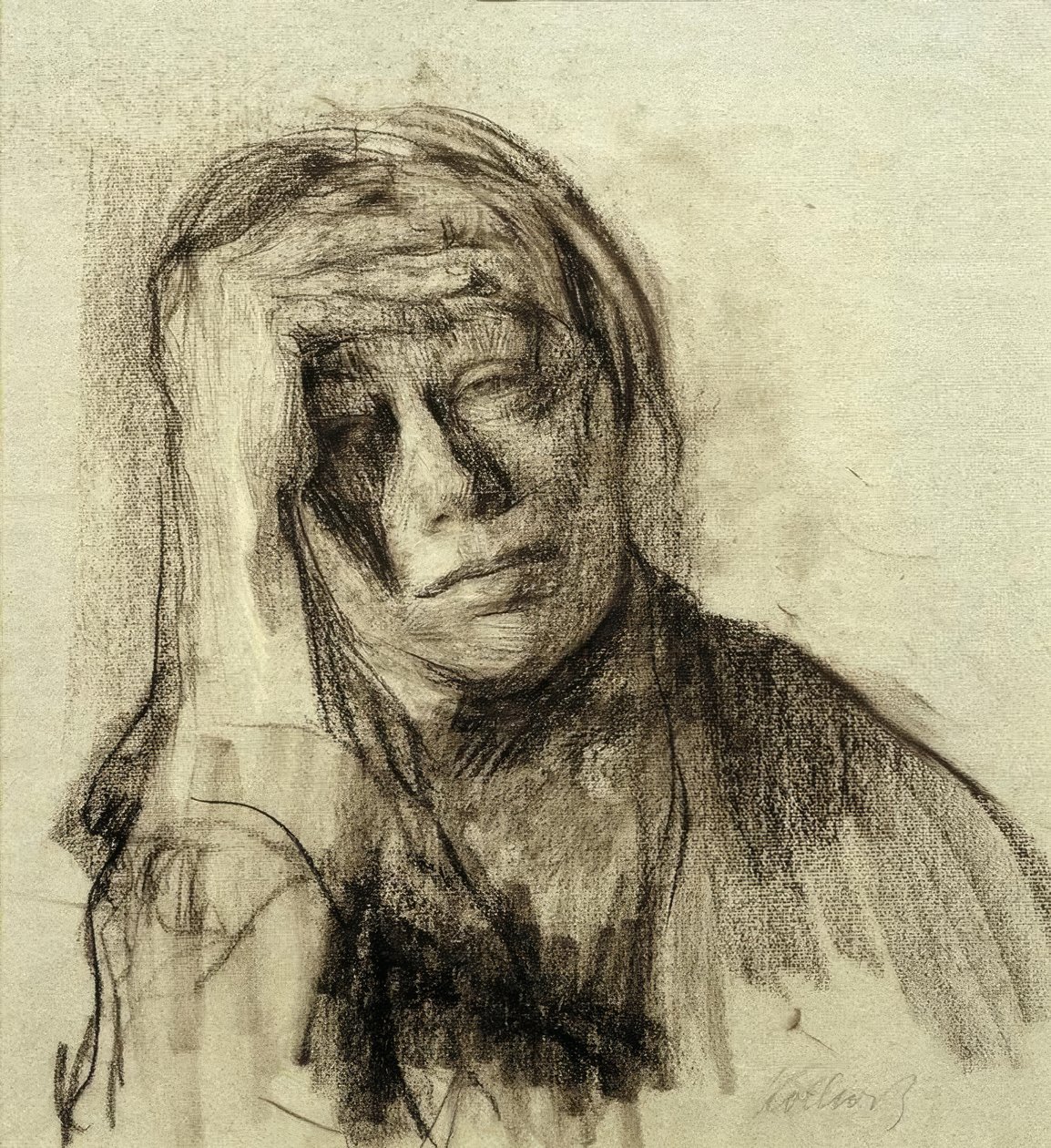 Autoportret z podpartą prawą ręką, dłoń na czole autorstwa Käthe Kollwitz