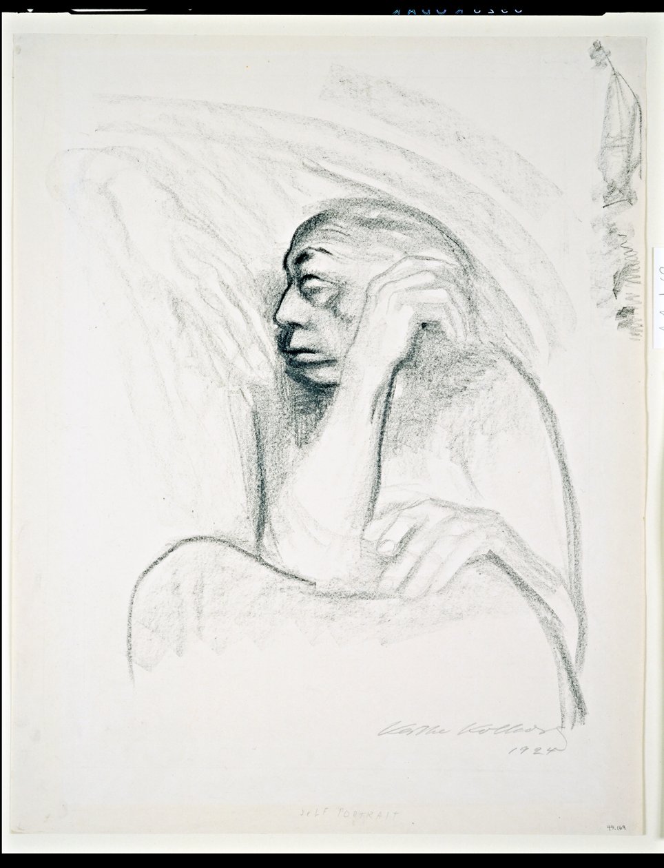Autoportret z ręką śmierci, 1924 (węgiel na papierze) autorstwa Käthe Kollwitz