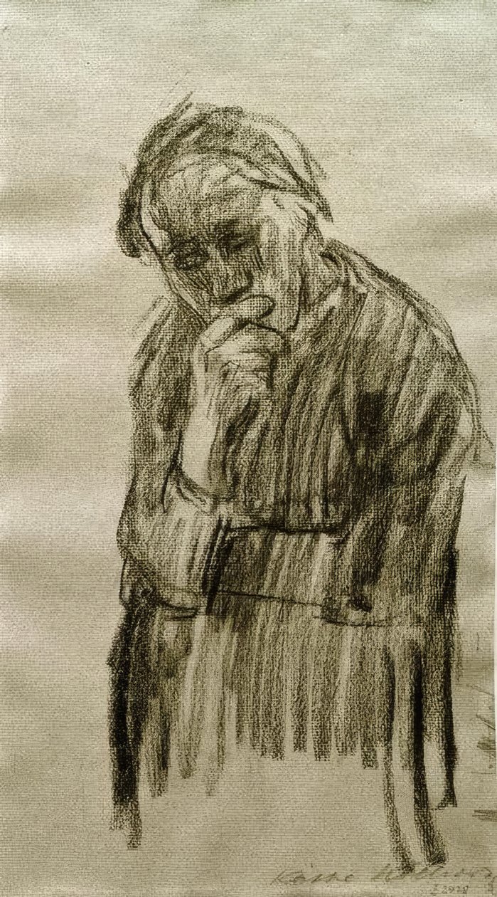 Stojąca kobieta z głową opartą na prawej ręce autorstwa Käthe Kollwitz