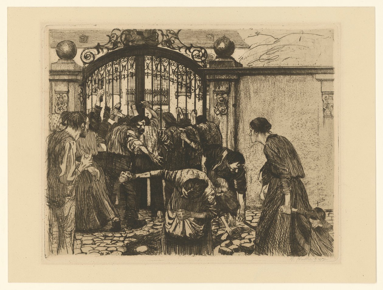 Szturm (plansza 5 z „Powstania tkaczy”, stan 2.) autorstwa Käthe Kollwitz
