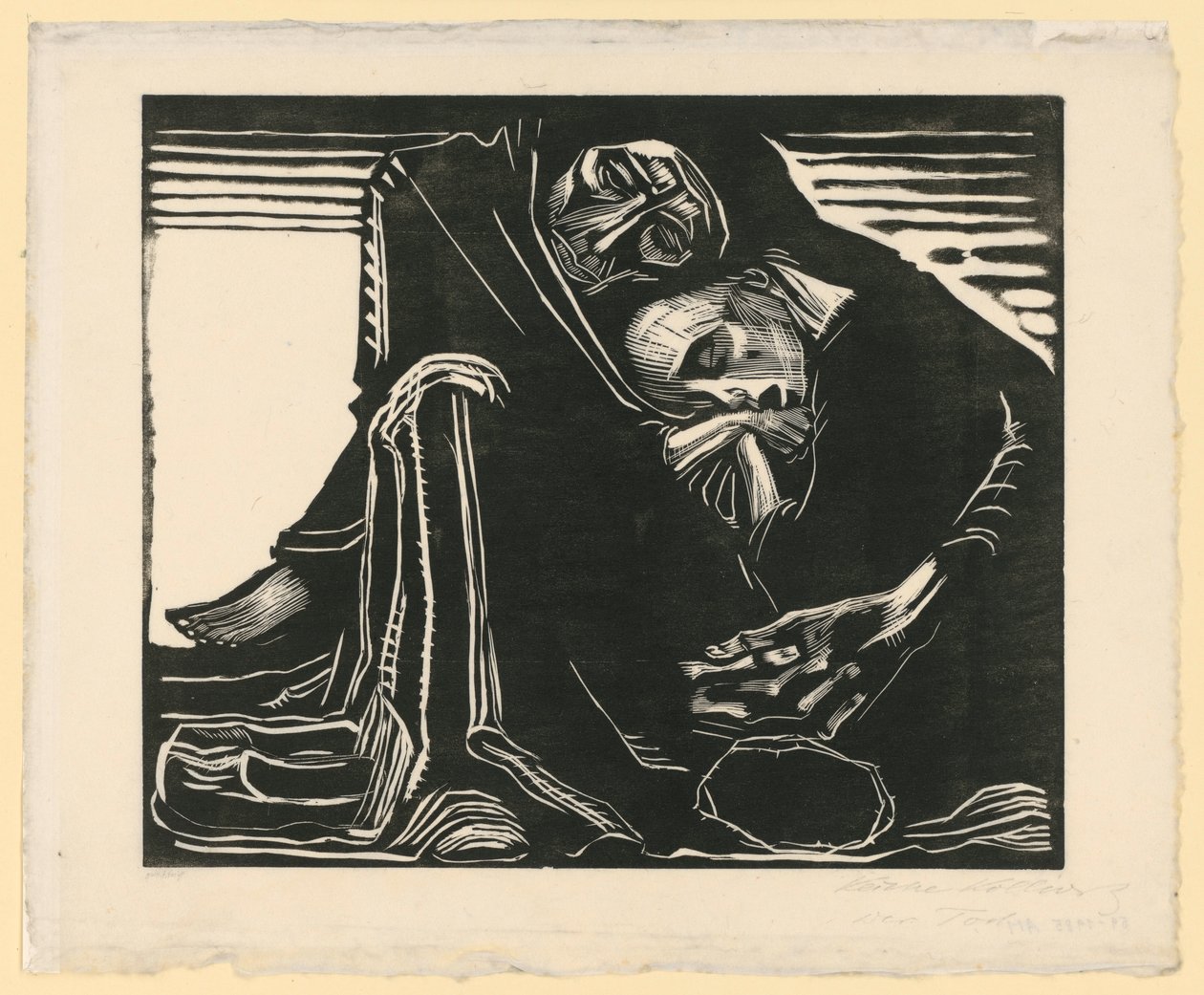 Śmierć z kobietą na kolanach (3. i ostateczna wersja, 7. stan) autorstwa Käthe Kollwitz