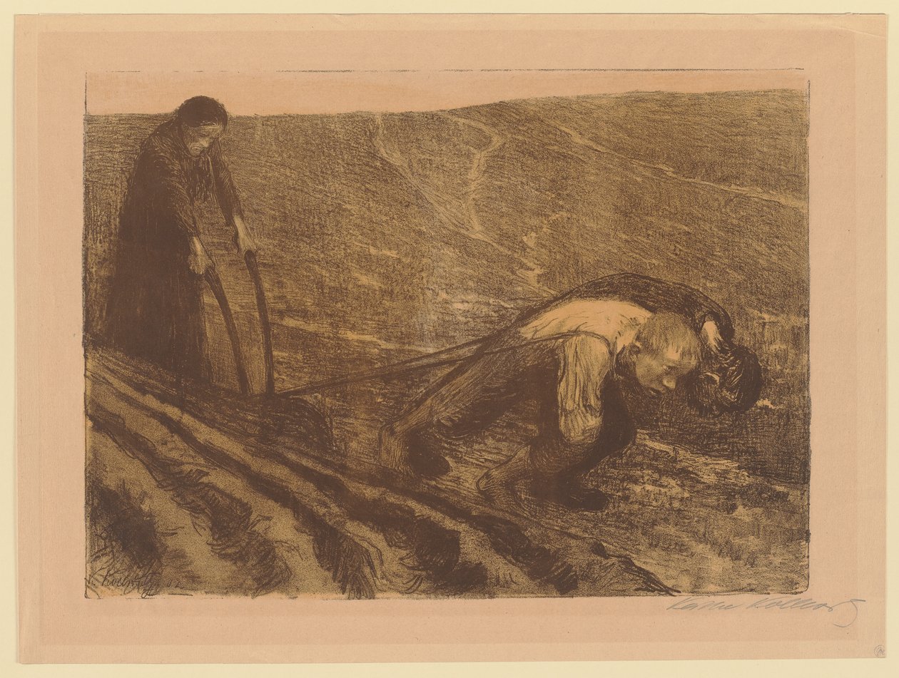 Odrzucona druga wersja pierwszej planszy z cyklu „Wojna chłopska” autorstwa Käthe Kollwitz