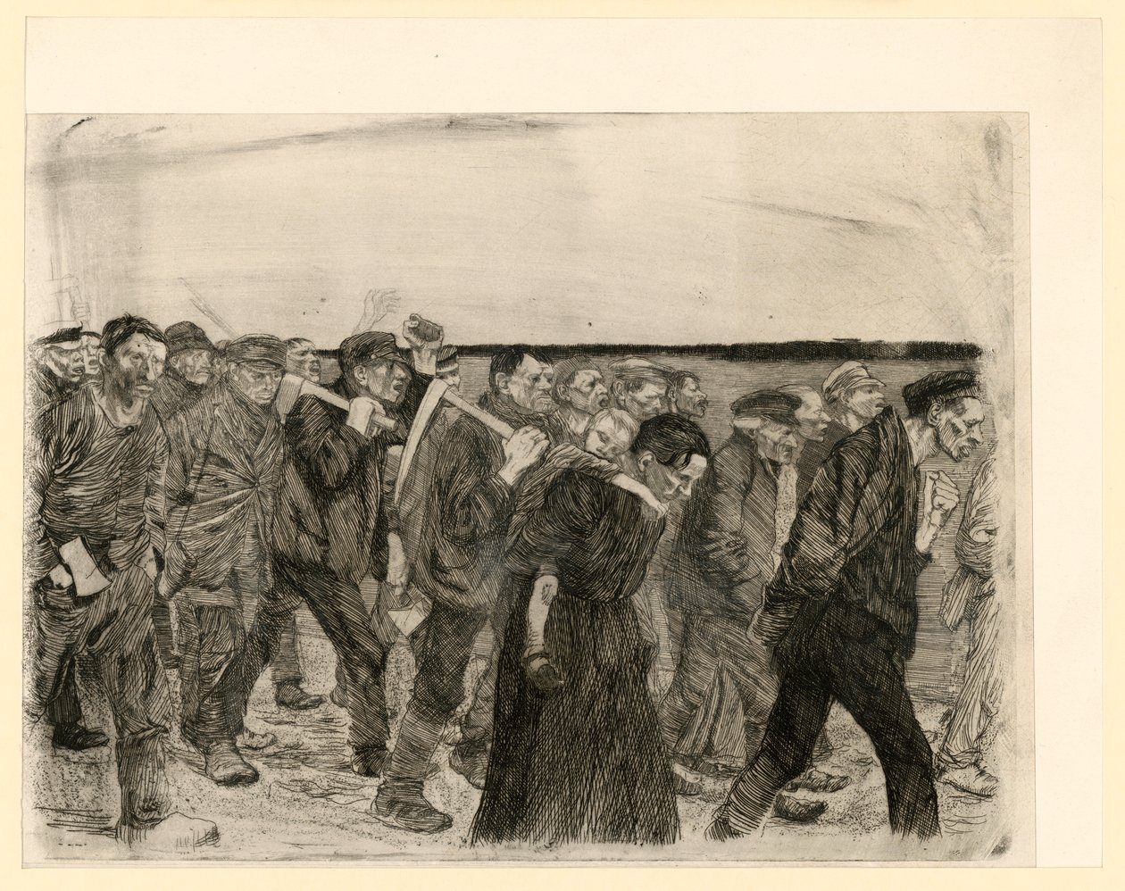 Pochód tkaczy (arkusz 4 z „Buntu tkaczy”, stan 2) autorstwa Käthe Kollwitz