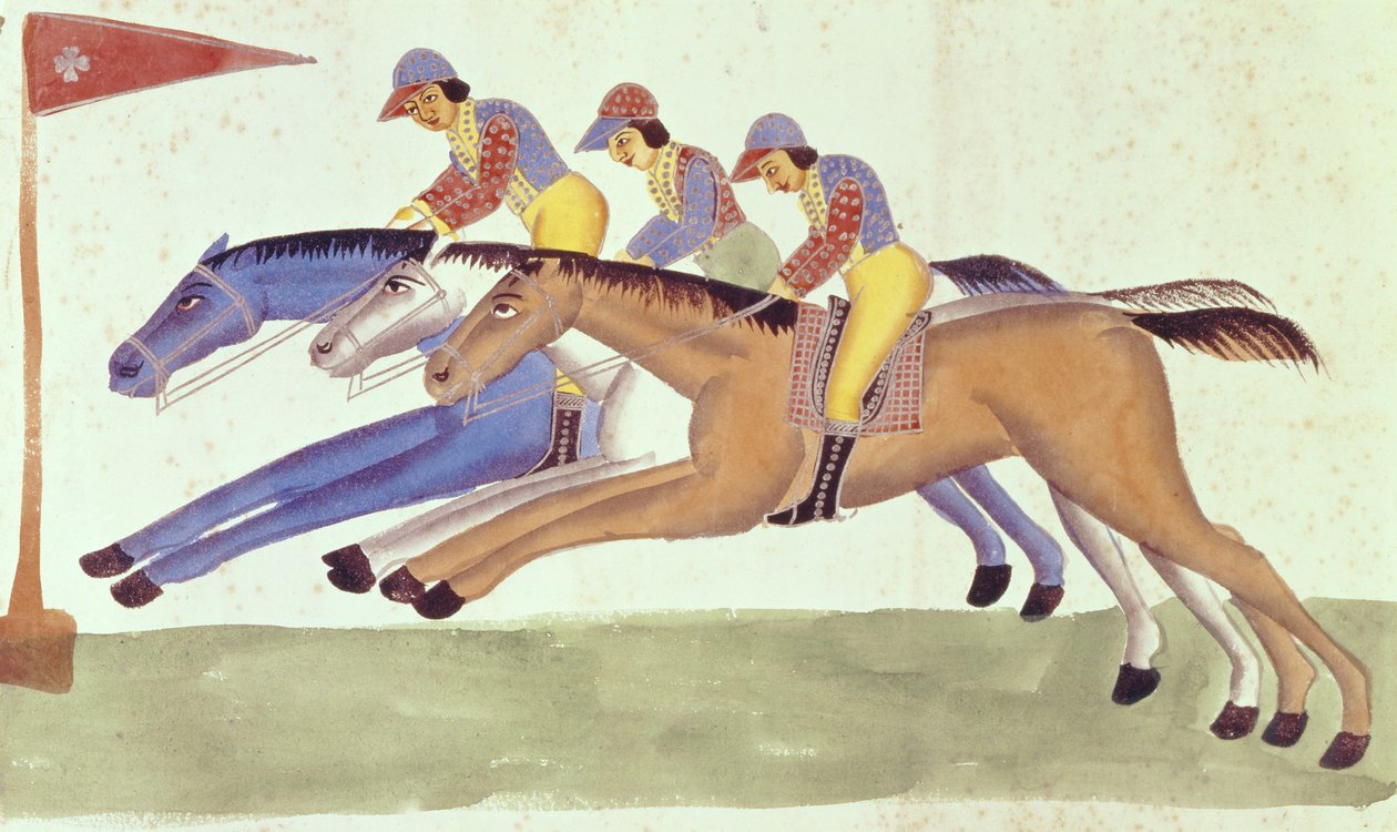 Wyścigi konne w Bengalu, c.1830 autorstwa Kalighat School