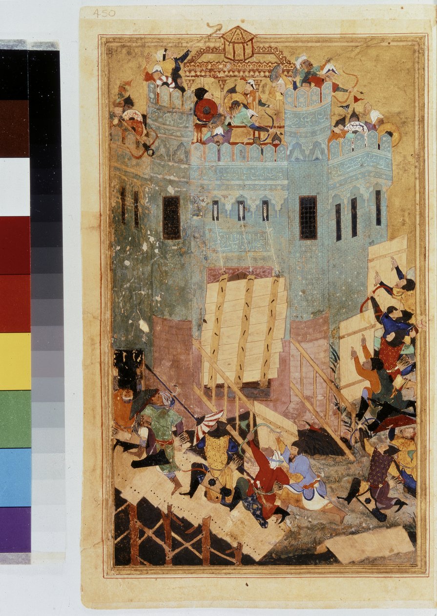 TIMUR (Tamerlane): Timur oblegający zamek szpitalnika w Smyrnie w 1402 r. autorstwa Kamal ud Din Behzad