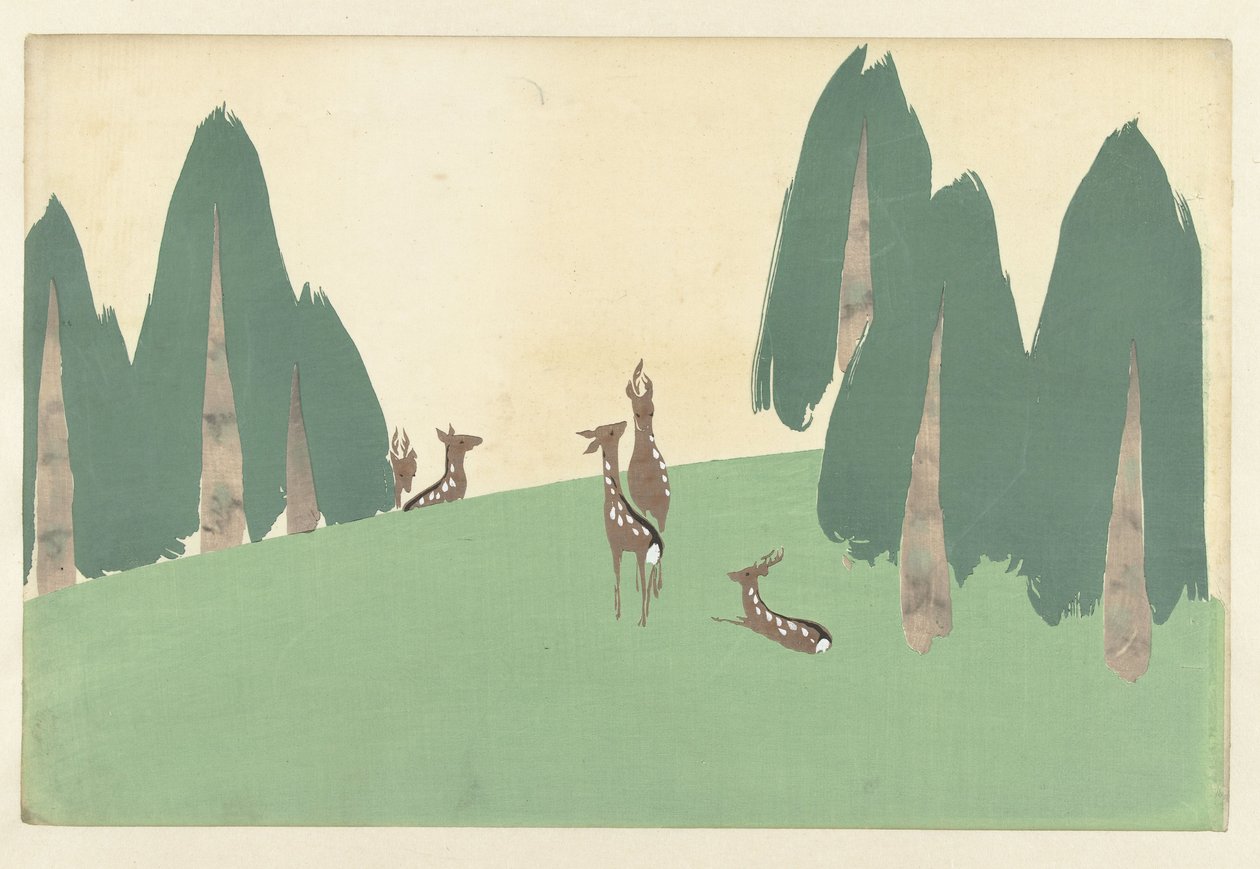 Jeleń Kasugano, 1909 (drewnodruk) autorstwa Kamisaka Sekka