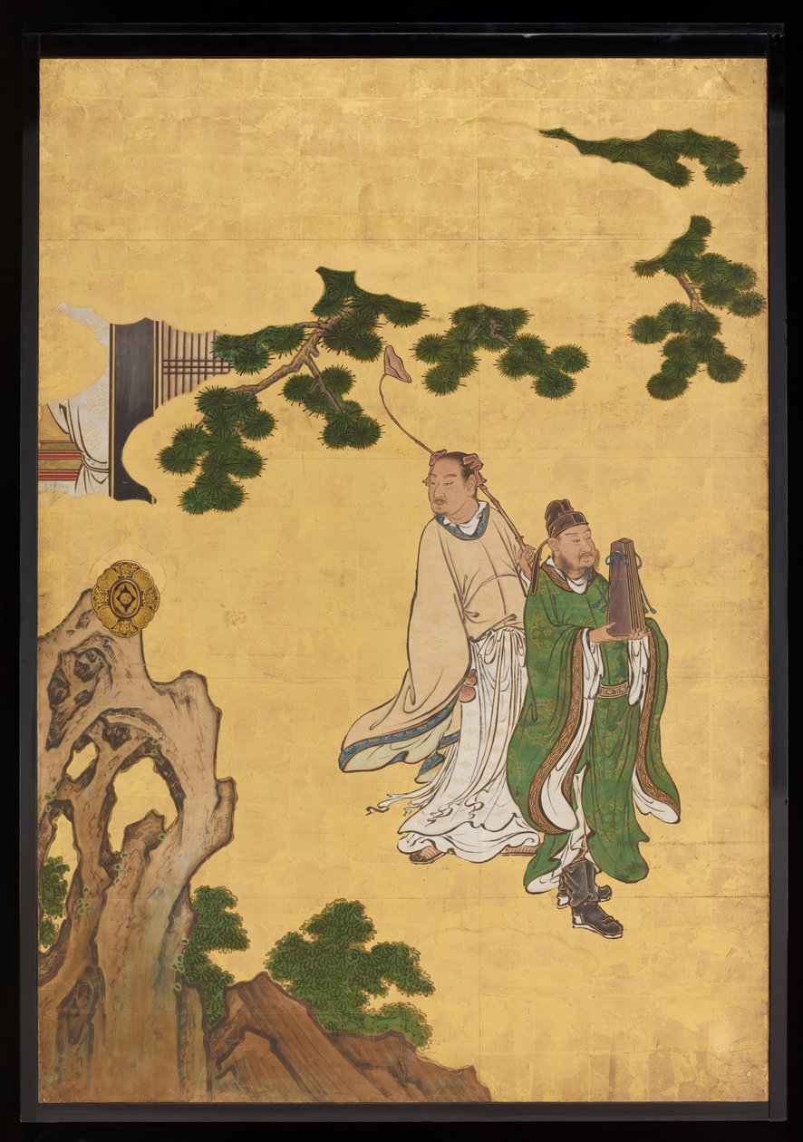 Taoistyczni nieśmiertelni, ok. 1647 (tusz, farby i złoto na papierze) autorstwa Kano Sansetsu