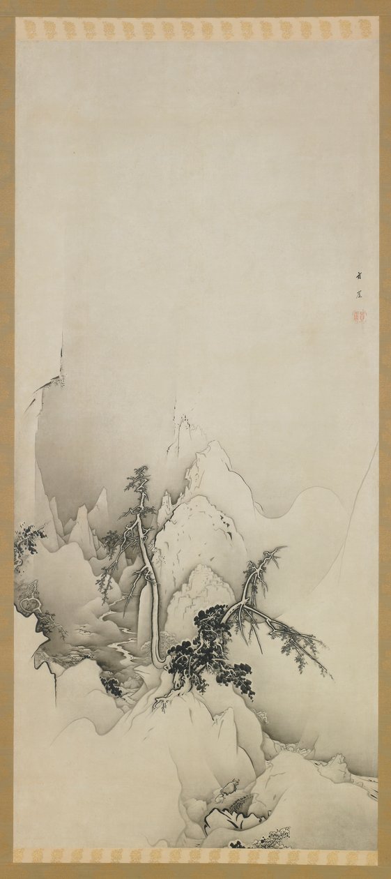 Zimowy krajobraz: wąwóz, epoka Meiji, 1883 r. autorstwa Kano Hogai
