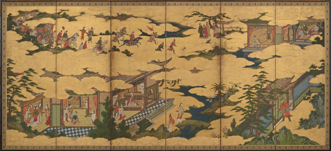Sceny z życia cesarza Ming Huang i Yang Guifei (jedna z pary z F1901.21) autorstwa Kano Mitsunobu