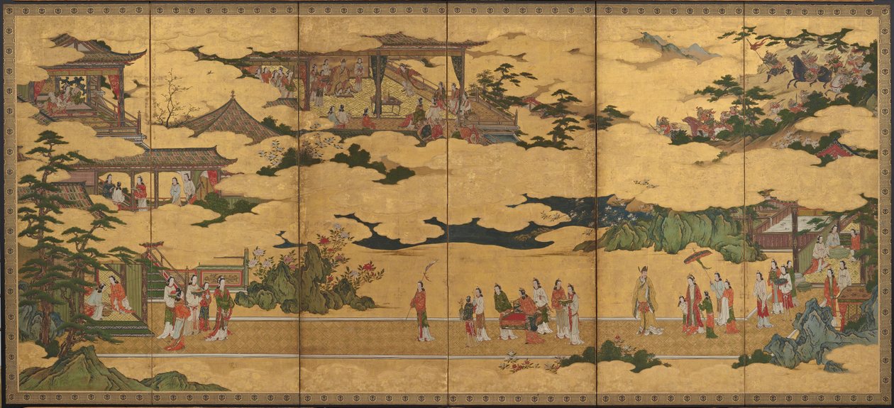 Sceny z życia cesarza Ming Huang i Yang Guifei, okres Momoyama, koniec 16-początek 17t autorstwa Kano Mitsunobu