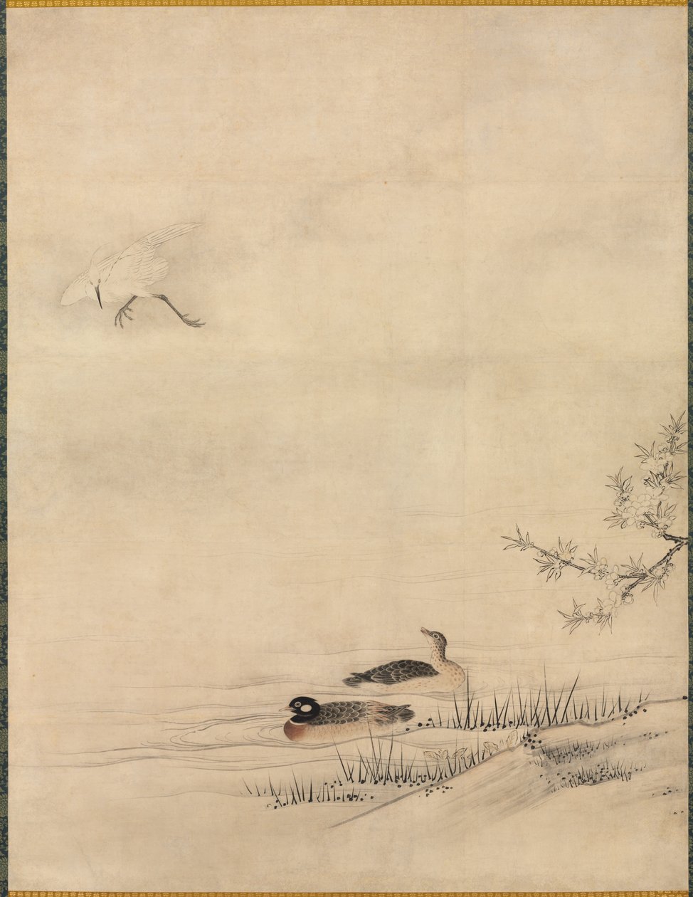 Kwiaty i ptaki w wiosennym krajobrazie, 1500s. autorstwa Kano Motonobu