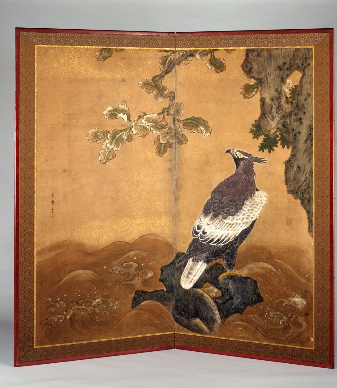 Hawk-Eagle And Oak (atrament i kolor na papierze) autorstwa Kano Sanraku