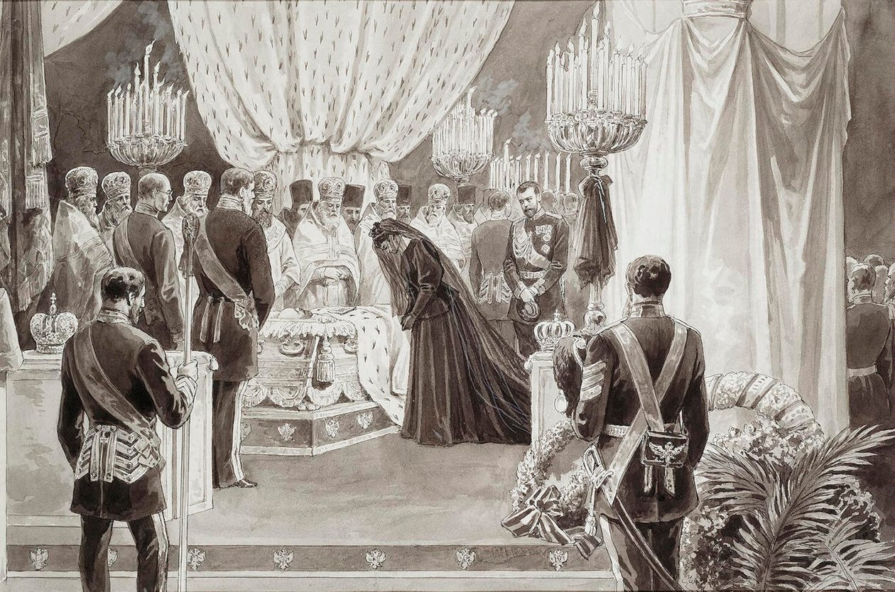 Pogrzeb cesarza Aleksandra III w katedrze św. Piotra i Pawła w Petersburgu, 1894 r. autorstwa Karel Brozh