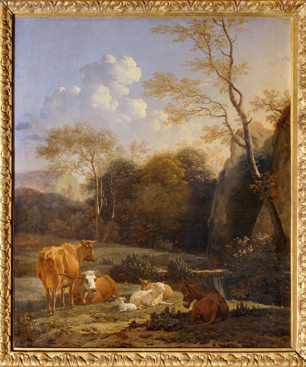 Le bocage, Krowy, osły i owce nad strumieniem ... autorstwa Karel Dujardin