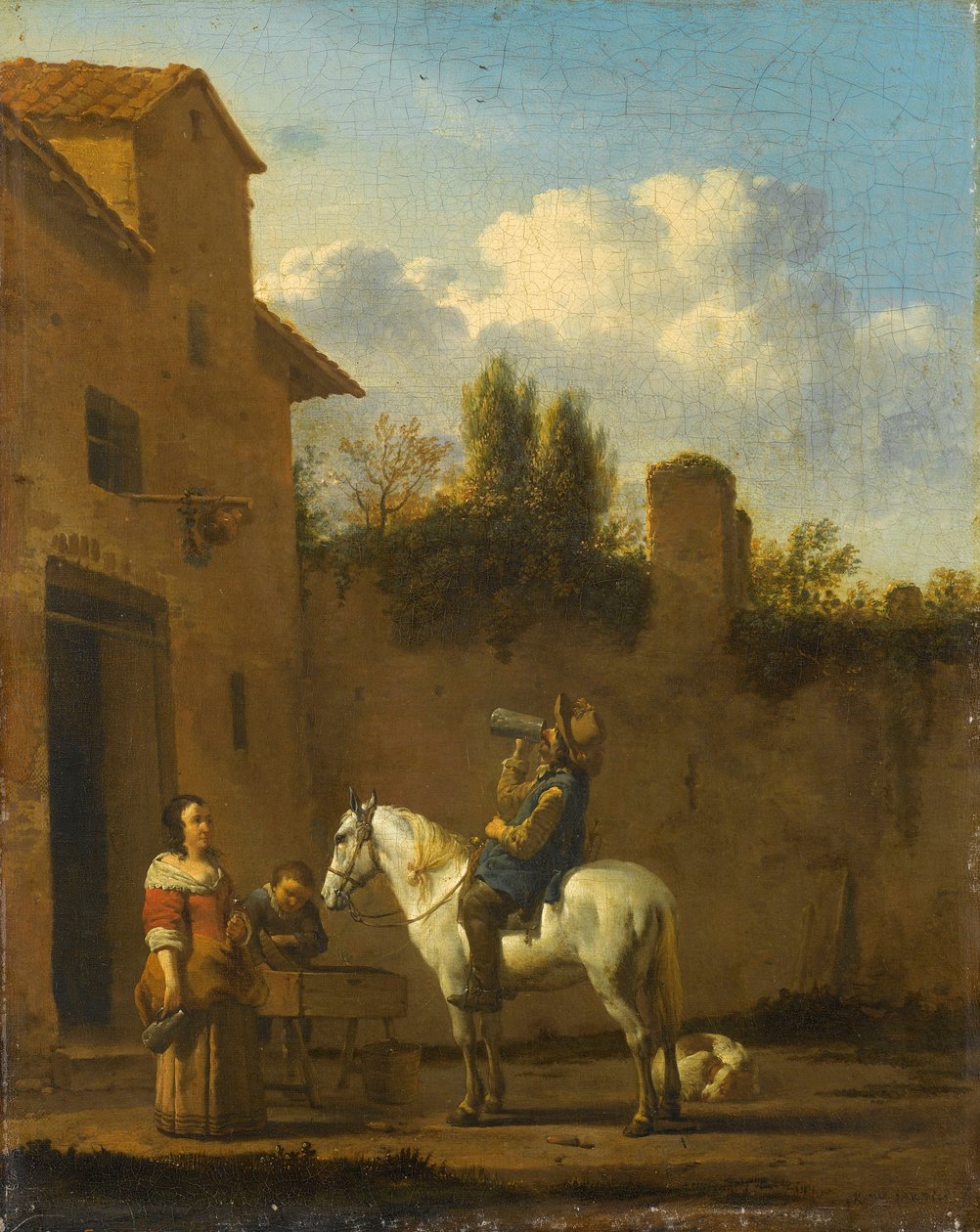 Trębacz konny popijający, 1650-60 autorstwa Karel Dujardin