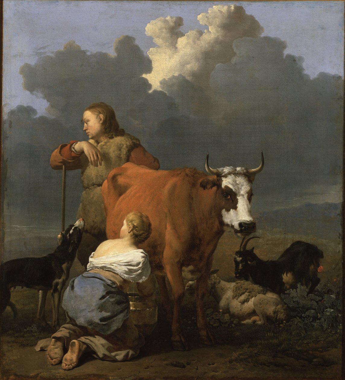 Wiejska dziewczyna dojąca krowę autorstwa Karel Dujardin