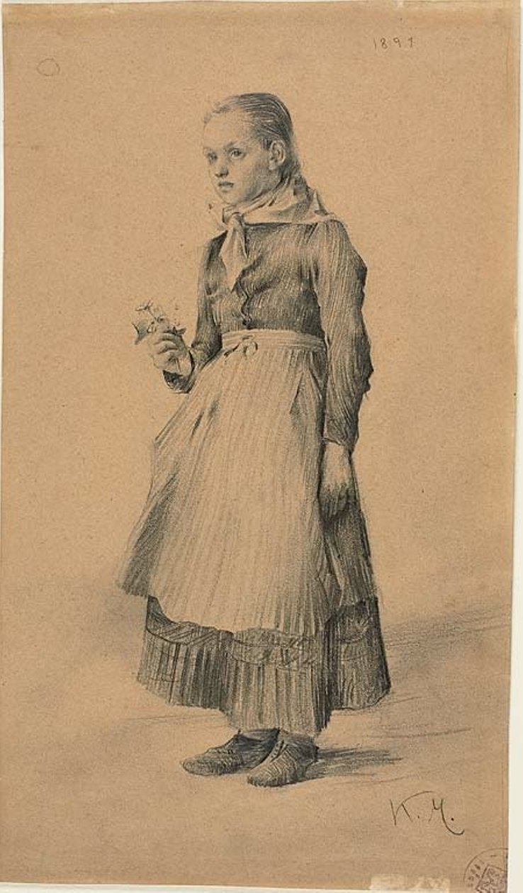 Dziewczyna w stroju chłopskim (recto); Arkusz szkiców: Kobiety i dziewczyny (verso) autorstwa Karel Vitezslav Masek