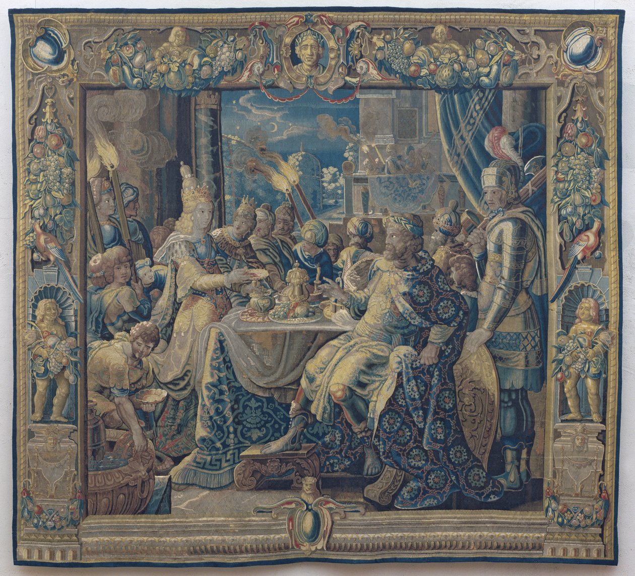 Kleopatra zabawia Antoniego, ok. 1640 r. (wełna i jedwab) autorstwa Karel van II (workshop of) Mander