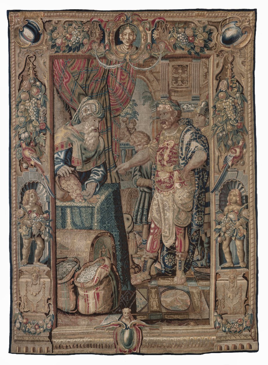 Antoniusz i Kleopatra (Antoniusz zdobywa Pelusium); gobelin, data nieznana (wełna | ołówek) autorstwa Karel van II Mander