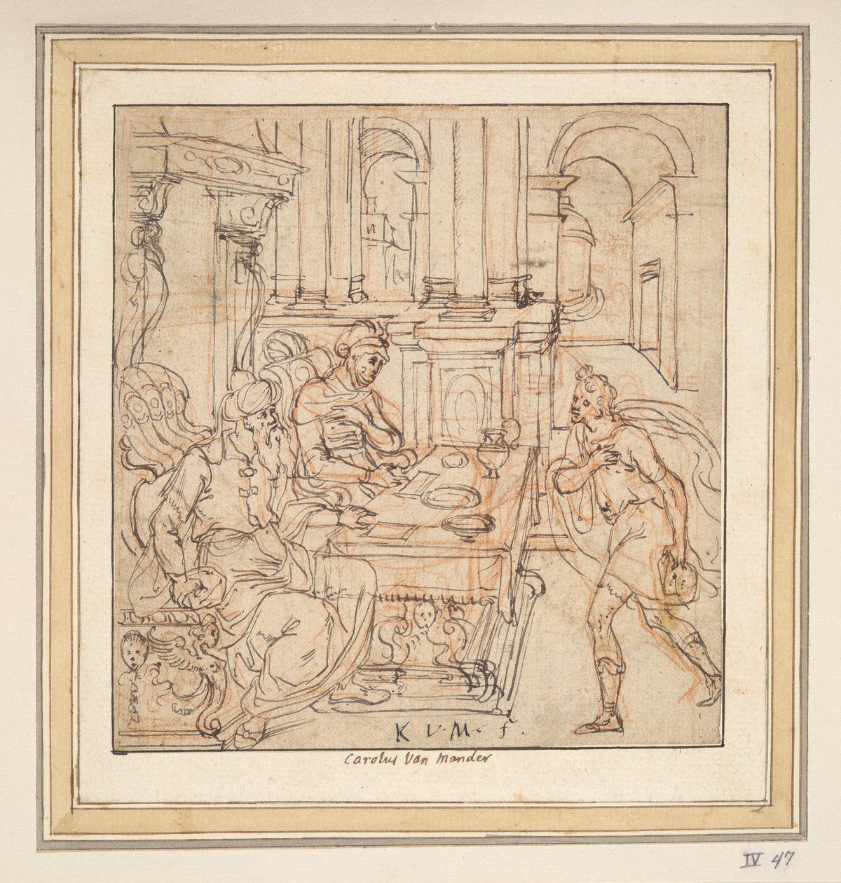 Syn marnotrawny żegna się z rodzicami [?] autorstwa Karel van Mander I