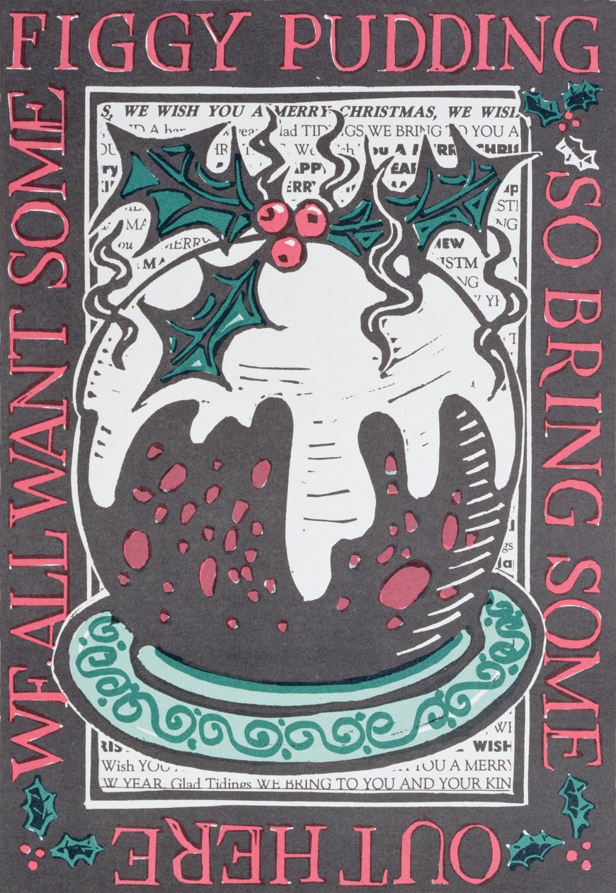 Figgy Pudding, 1998 (linoryt na papierze) autorstwa Karen Cater