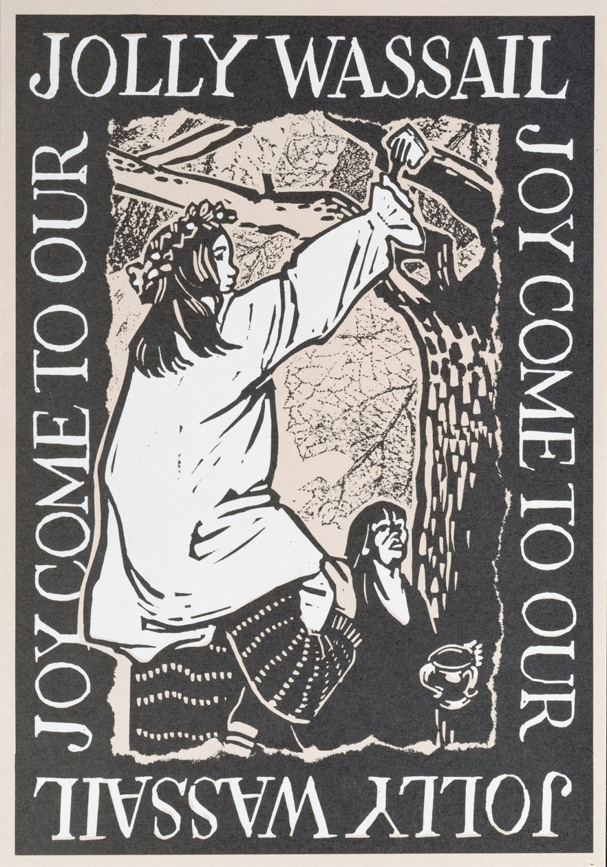 Joy Come to Our Jolly Wassail, 1997 (linoryt na papierze) autorstwa Karen Cater