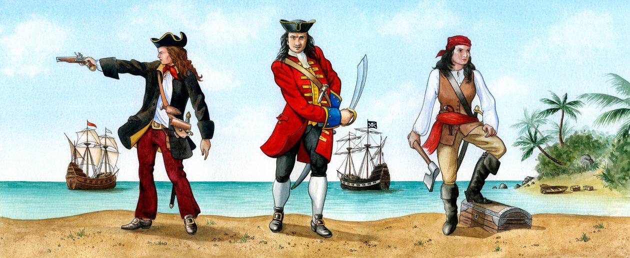 Anne Bonny, John Calico Jack Rackam i Mary Read, Piraci z XVIII wieku. autorstwa Karen Humpage