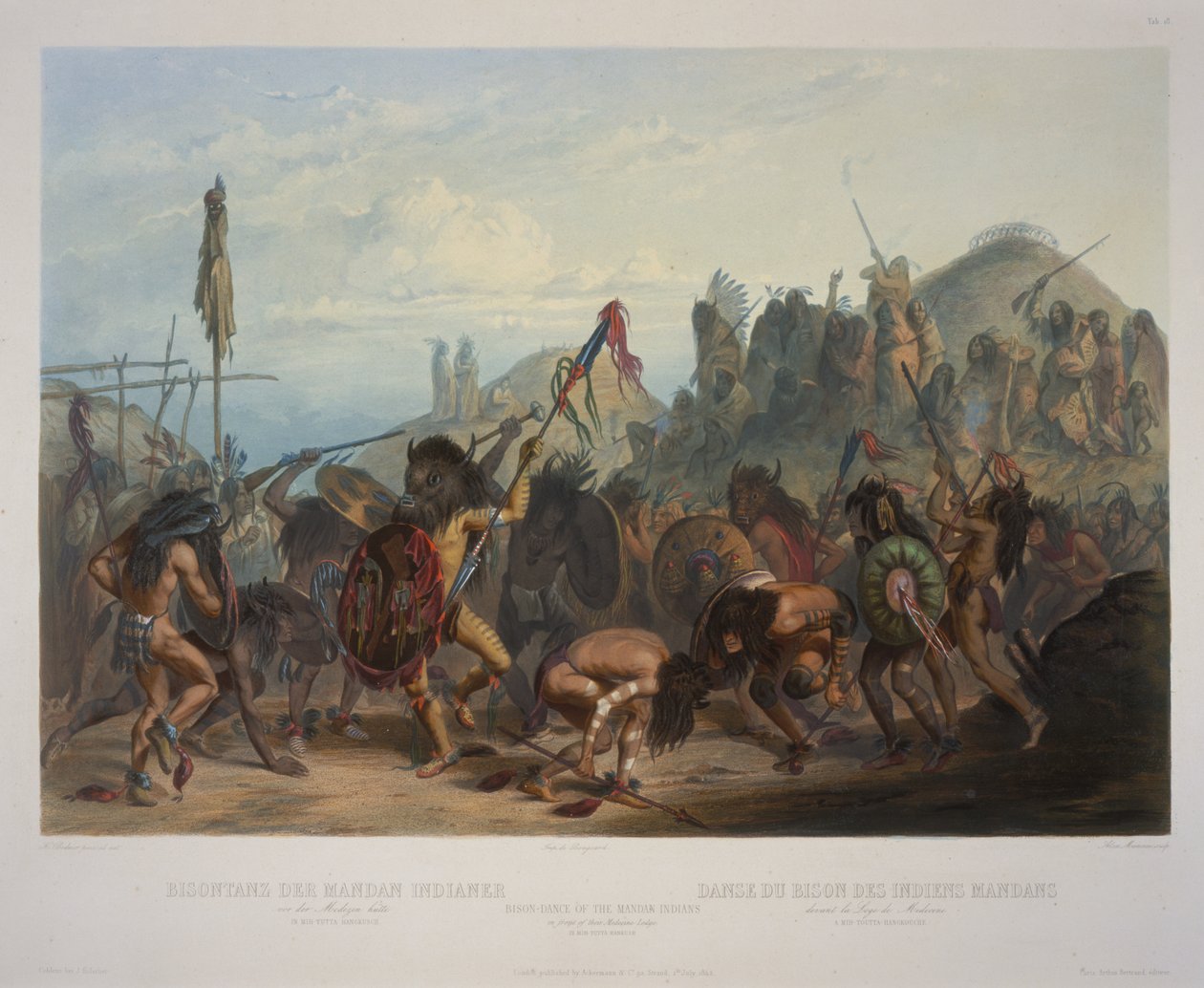 Taniec bizonów Indian Mandan przed ich lożem lekarskim. autorstwa Karl Bodmer