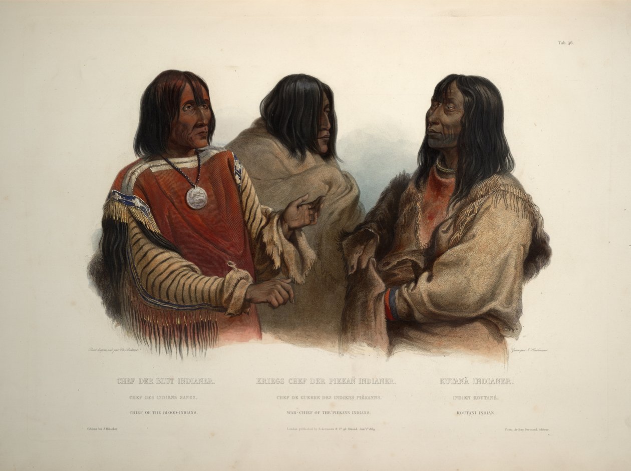 Wódz Indian Blood Wódz wojenny Indian Piekann i Indian Koutani autorstwa Karl Bodmer
