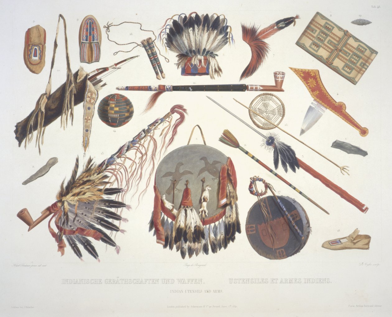 Indyjskie naczynia i broń, rytowane przez Du Casse, opublikowane w 1841 r. (akwatinta) autorstwa Karl Bodmer