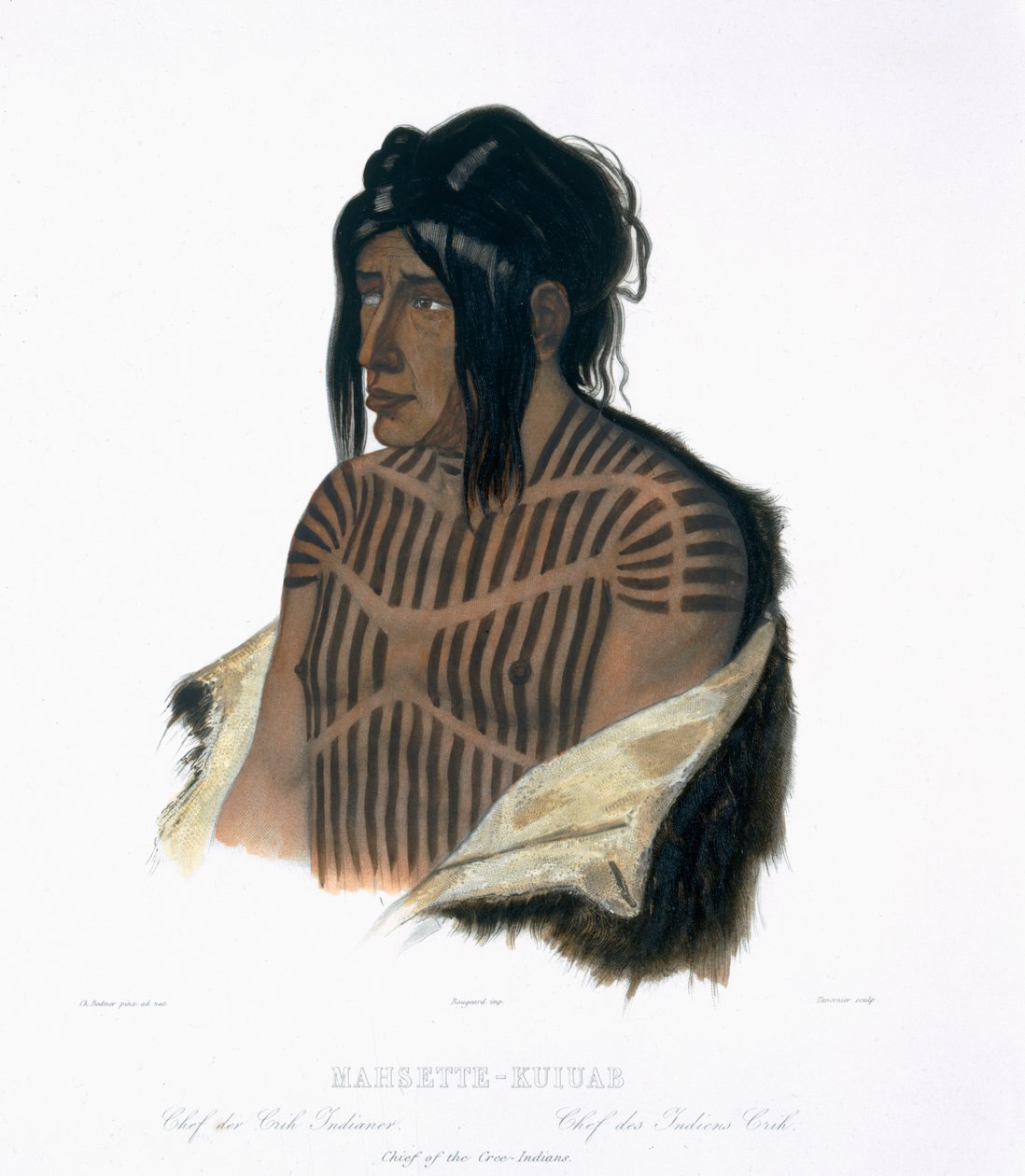 Mahsette-Kuiuab, wódz Indian Cree, tablica 22 z tomu 1 „Podróże we wnętrzu Ameryki Północnej”, rytowana przez Pierre