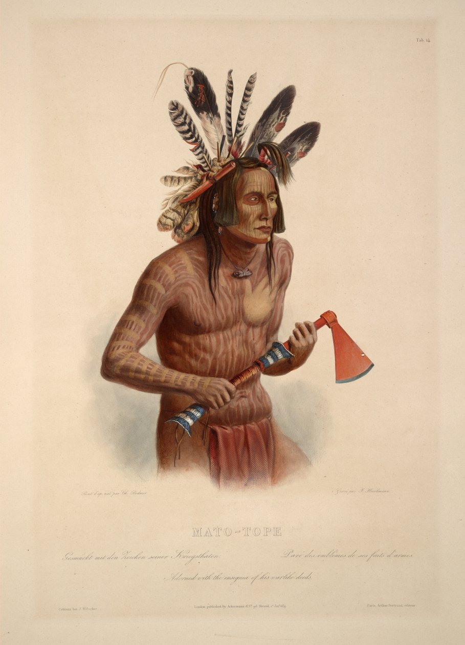 Mato-Tope ozdobiony insygniami swoich wojowniczych czynów autorstwa Karl Bodmer
