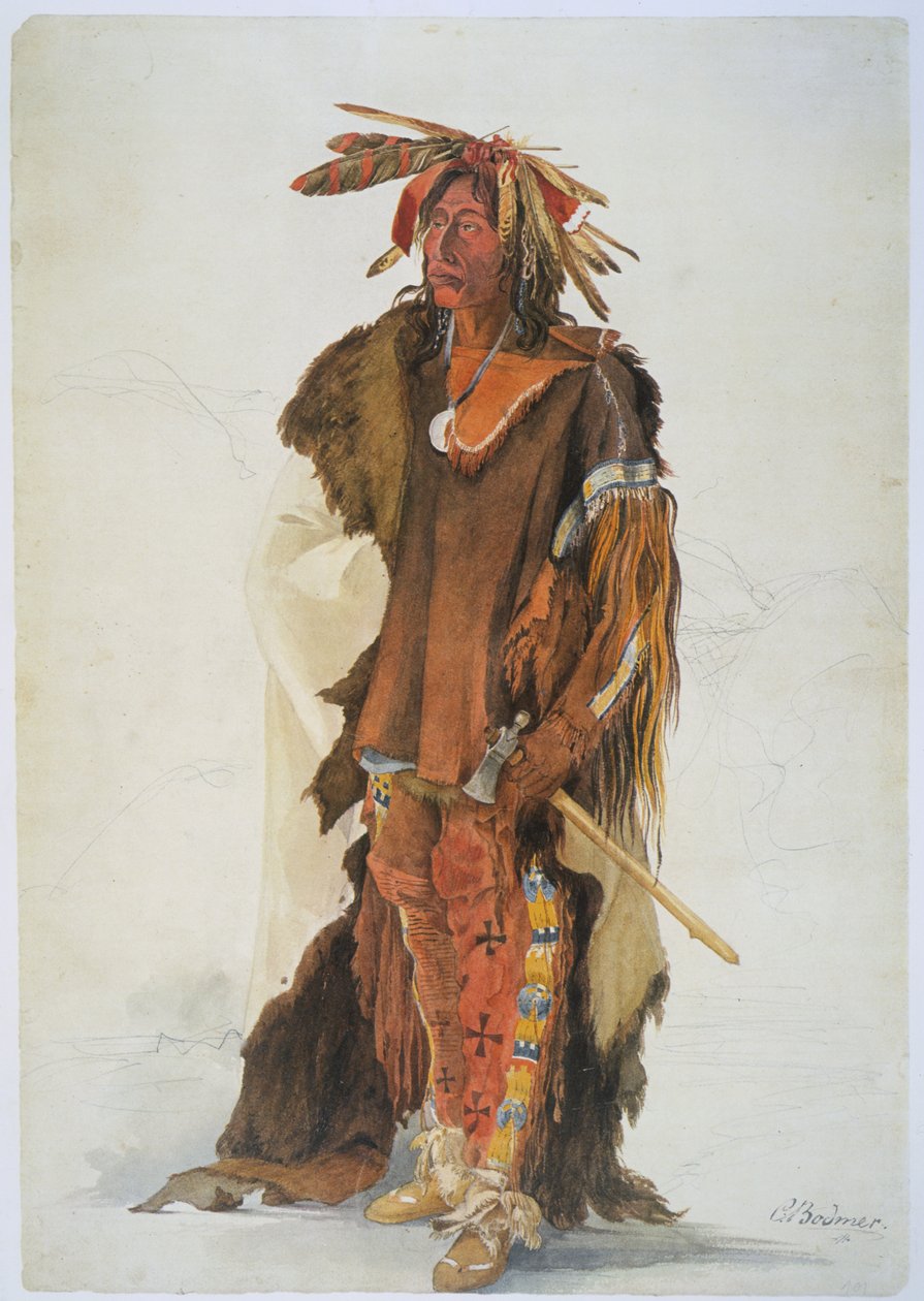 Wahk-ta-Ge-Li, wojownik Siuksów (ołówek, pióro i wc na papierze) autorstwa Karl Bodmer