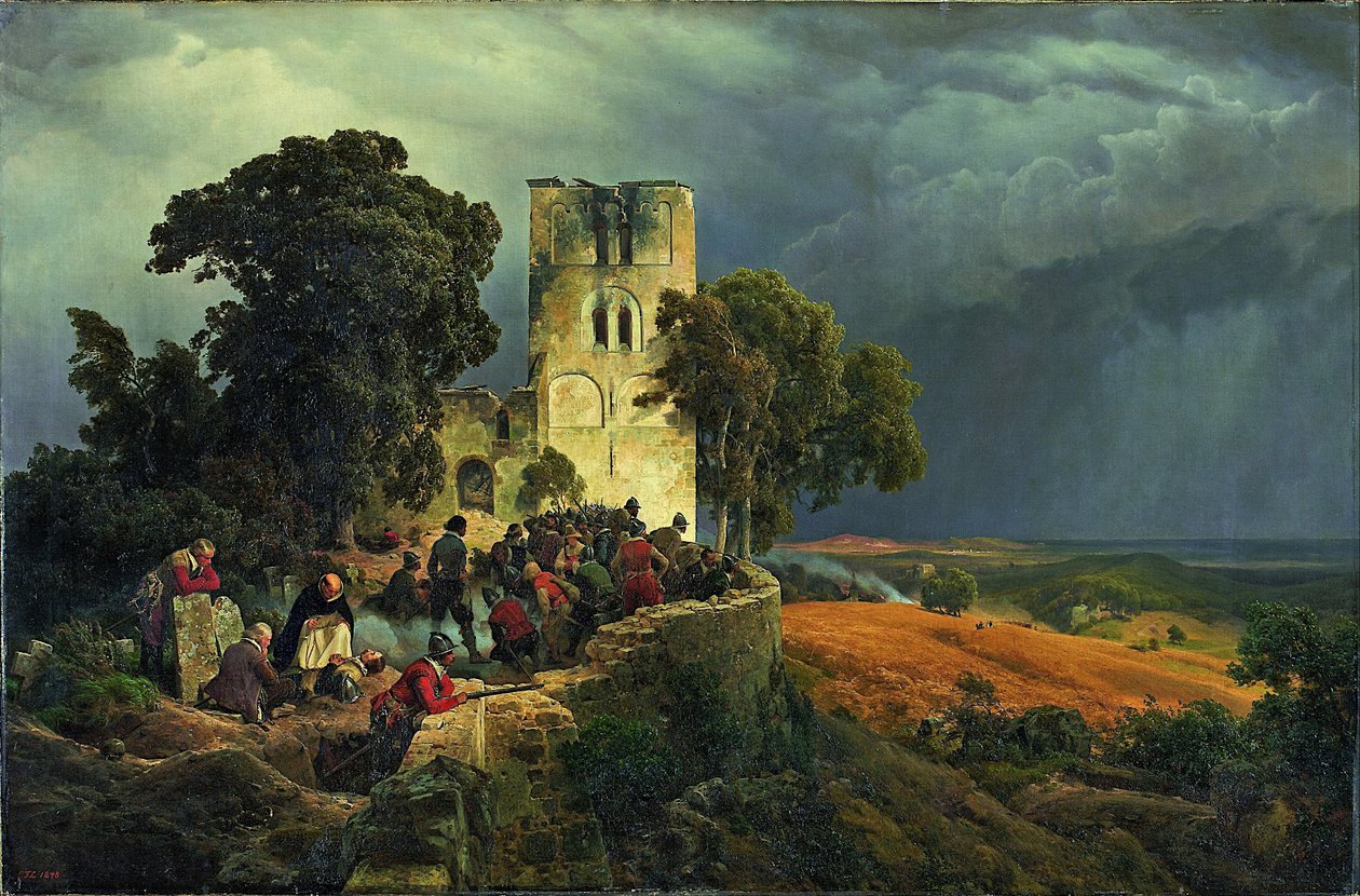 Obrona oblężnicza dziedzińca kościelnego podczas wojny trzydziestoletniej autorstwa Carl Friedrich Lessing