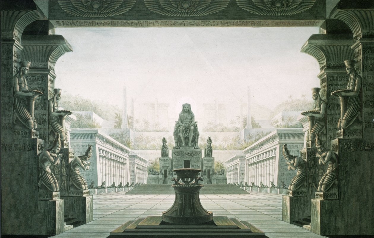 Scenografia do ostatniej sceny „Czarodziejskiego fletu” Wolfganga Amadeusza Mozarta (1756-91) autorstwa Karl Friedrich Schinkel