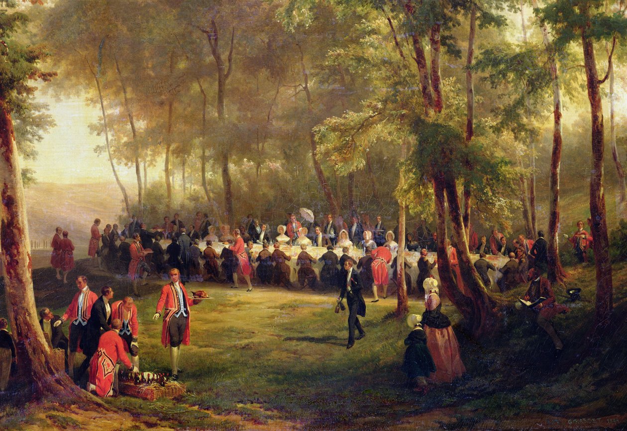 Lunch podarowany przez Ludwika Filipa królowej Wiktorii w Lesie Eu, 6 września 1843, 1844 (szczegół 60678) autorstwa Karl Girardet