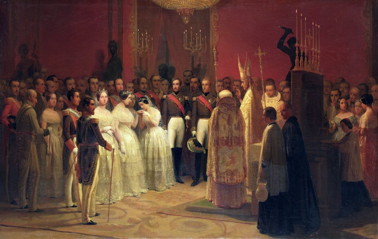 Małżeństwa królowej Izabeli II (1830-1904) z księciem Francisco de Assisi de Bourbon (1822-1902) i Marii Luizy Fernandy (1832-97) infantki hiszpańskiej z Antoine d